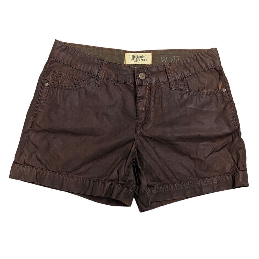 Anthropologie Holding Horses Vegan Leather Shorts Women's Wax Brown Size 27 Boho